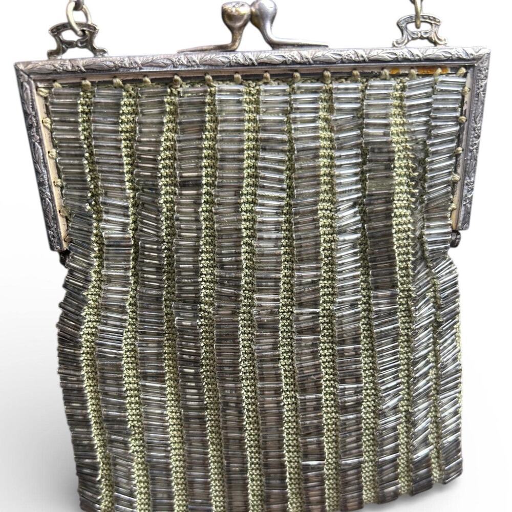 Vintage 1930s Art Deco Bugle Bead Evening Bag | Silver Tone Frame - Picture 5 of 12